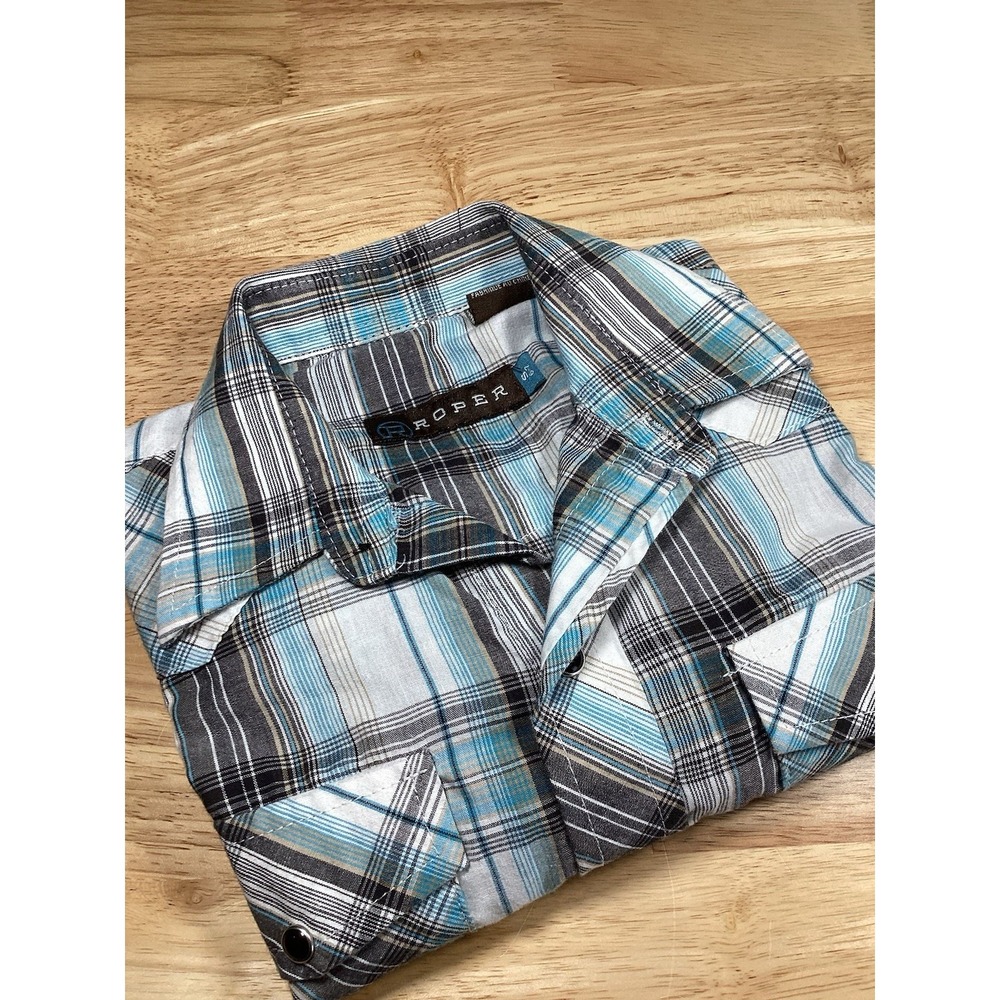 Boys Roper Long Sleeved Plaid Pearl snap Western Shirt Small (6-7) Cowboy